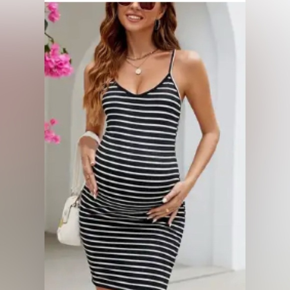 Women’s Maternity Striped Adjustable Strap Dress
